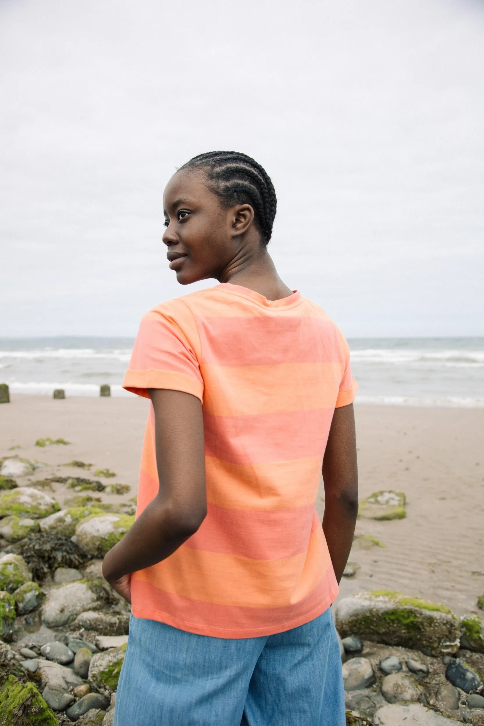 Nori-Sue Organic Cotton Top in Coral and Apricot