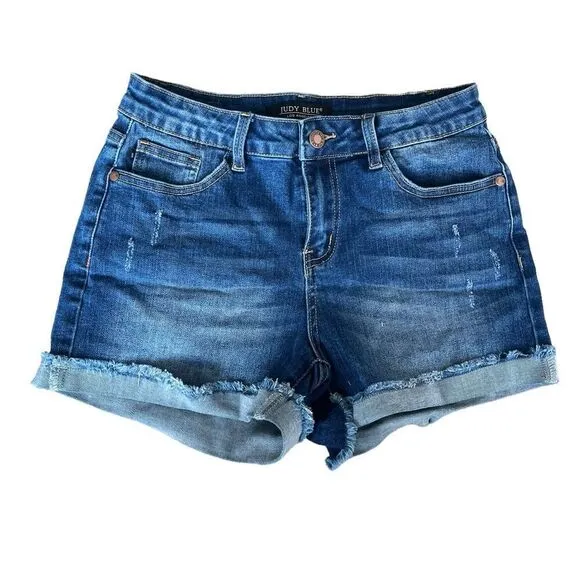 NWOT JUDY BLUE DENIM CUFFED FRAYED DISTRESSED SHORTS WOMENS SIZE 27