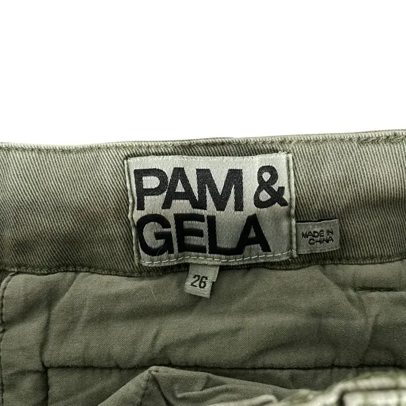 NWOT Pam &amp; Gela Uniform Side Stripe Utility Jeans in Olive Size 26