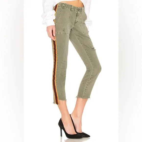NWOT Pam &amp; Gela Uniform Side Stripe Utility Jeans in Olive Size 26