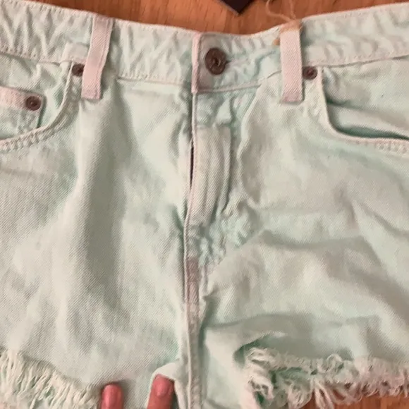 NWT Carmar mint green denim distressed shorts
