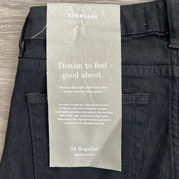 NWT EVERLANE Mid Rise Skinny Jeans Womens Sz. 24 True Black Classic 90s Grunge