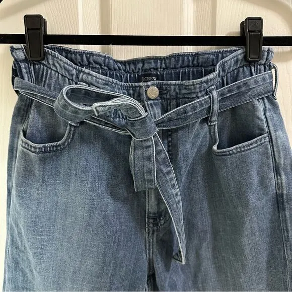 NWT J. Crew Denim High Waist Paperbag Jeans Women size 27P Medium Wash wide leg