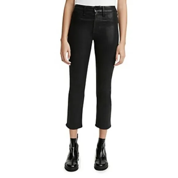 NWT Jenn 7 by 7 For All Mankind Womens Ankle Straight Black Coated Jeans Size 0