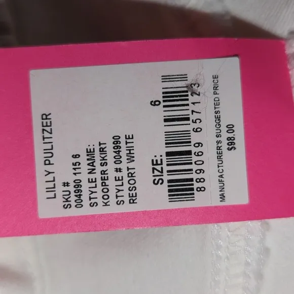 NWT Lilly Pulitzer White Denim Skirt.  Size 6