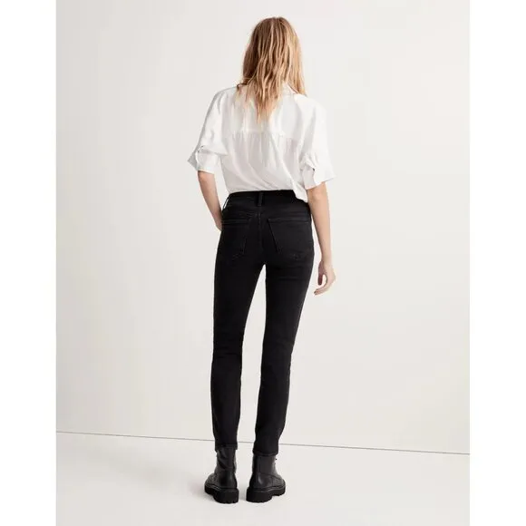 NWT Madewell 25 TALL 25T 25x30 Black Mid-Rise Stovepipe Jeans in Lunar Wash NEW
