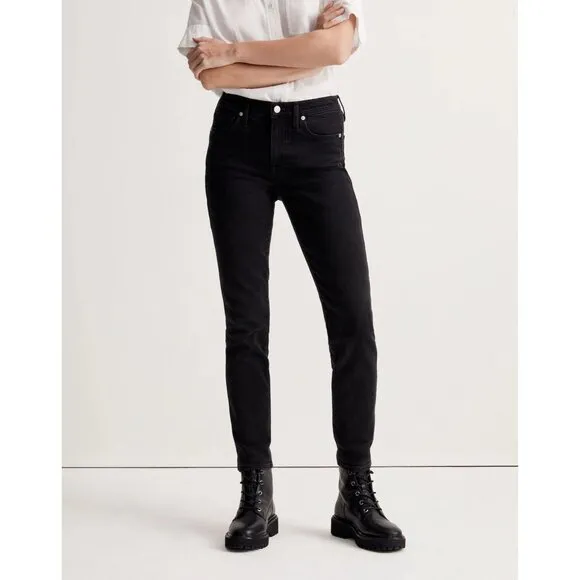 NWT Madewell 25 TALL 25T 25x30 Black Mid-Rise Stovepipe Jeans in Lunar Wash NEW