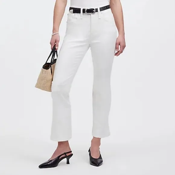 NWT Madewell Mid-Rise Kick Out Ankle Length Flare Jeans in Pure White