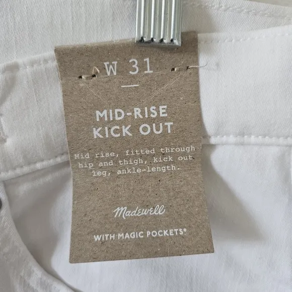 NWT Madewell Mid-Rise Kick Out Ankle Length Flare Jeans in Pure White