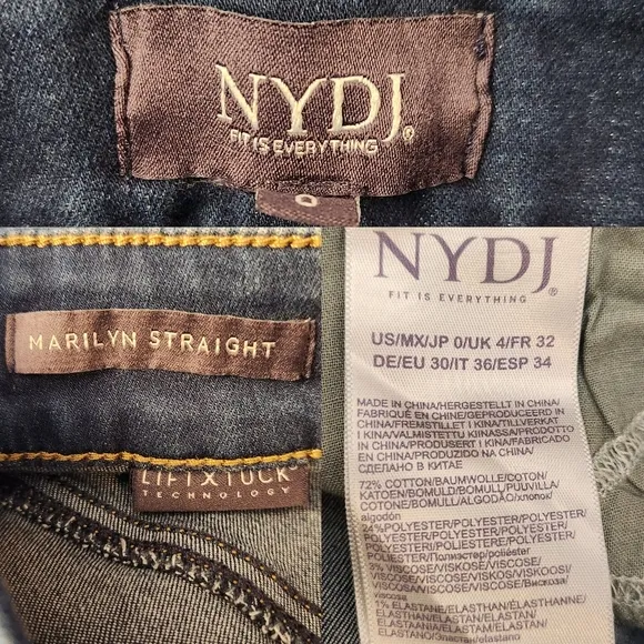 NYDJ Marilyn Straight Leg Double Shank Jeans Lift Tuck Slimming 0 NWT
