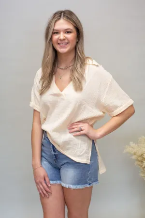 Oat Jamy Collared SS Top