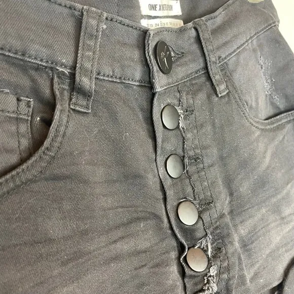ONE TEASPOON Harlets High Rise Black Denim Shorts Dark Fantasy Wash