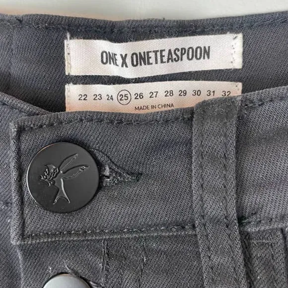 ONE TEASPOON Harlets High Rise Black Denim Shorts Dark Fantasy Wash