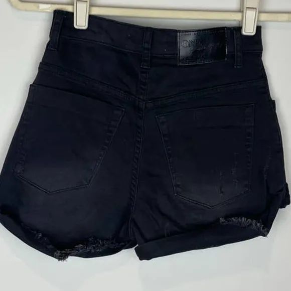 ONE TEASPOON Harlets High Rise Black Denim Shorts Dark Fantasy Wash
