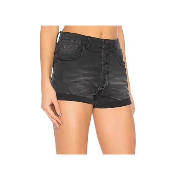 ONE TEASPOON Harlets High Rise Black Denim Shorts Dark Fantasy Wash