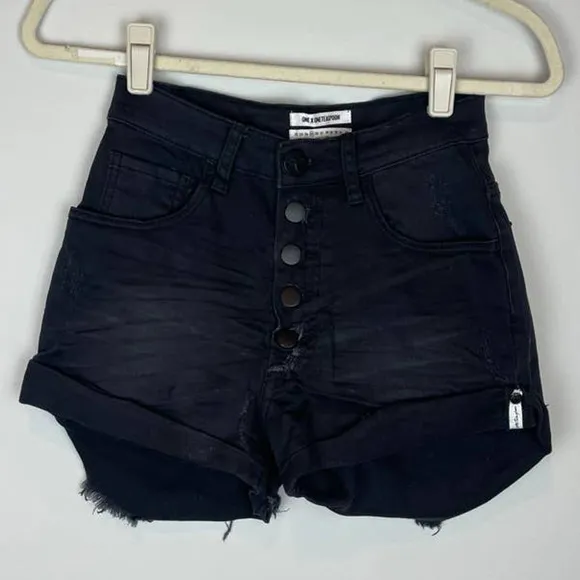 ONE TEASPOON Harlets High Rise Black Denim Shorts Dark Fantasy Wash