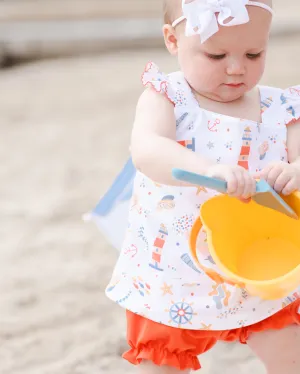 Orange Square Neck Nautical Bloomer Set