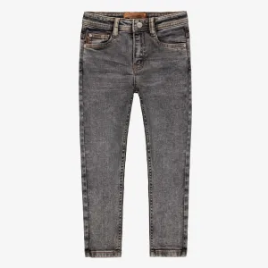 Pantalon coupe ajustée en denim léger extensible, gris moyen, enfant || Slim fit pants in medium grey stretch denim, child