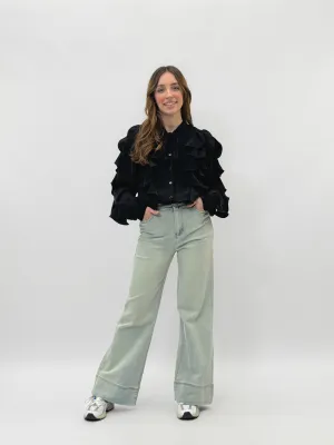 Pantaloni jeans straight con risvolto
