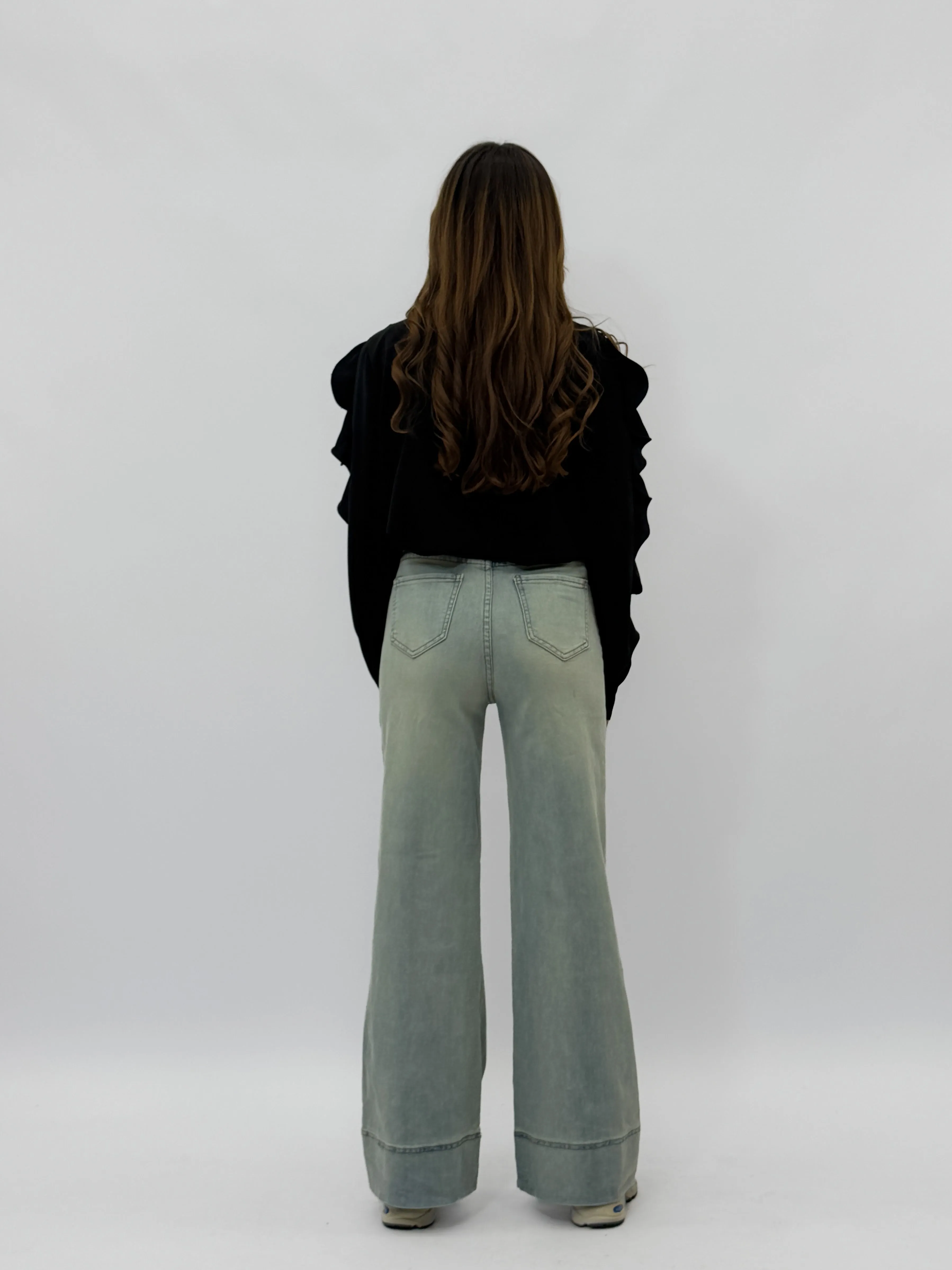 Pantaloni jeans straight con risvolto