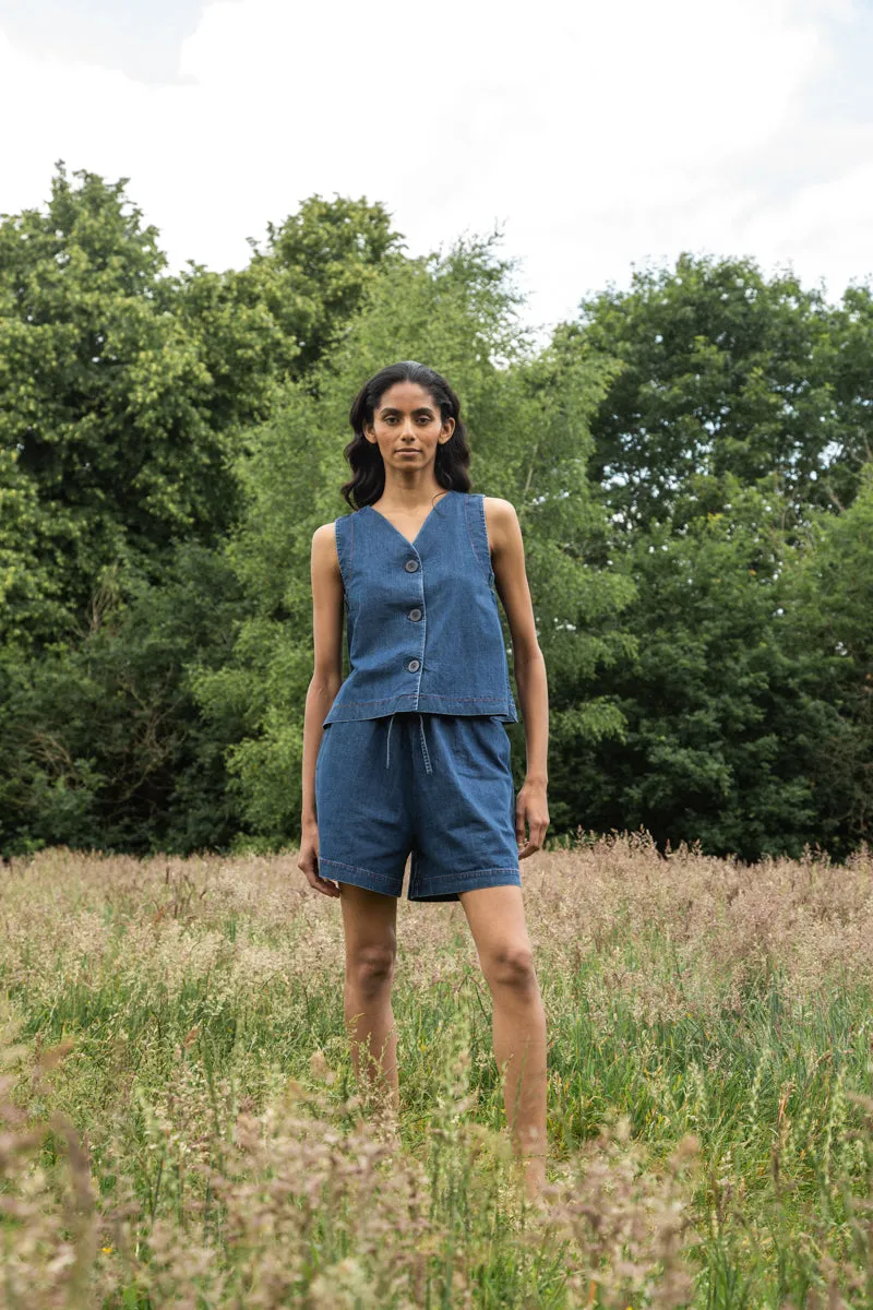 Paola-Leigh Organic Cotton Denim Short in Mid Blue