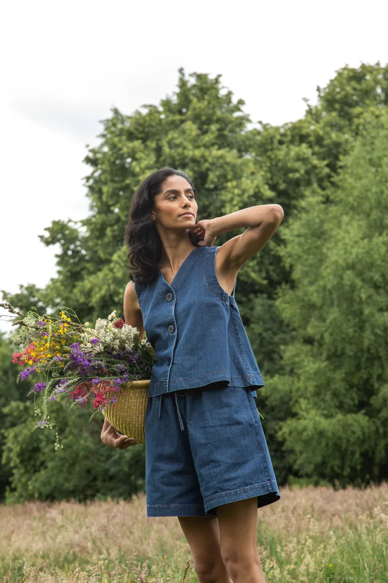 Paola-Leigh Organic Cotton Denim Short in Mid Blue