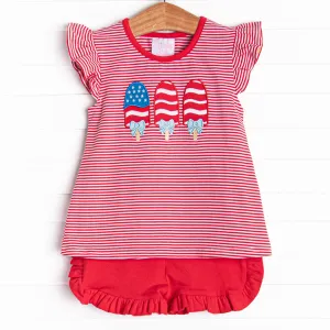 Patriotic Pops Applique Ruffle Short Set, Red