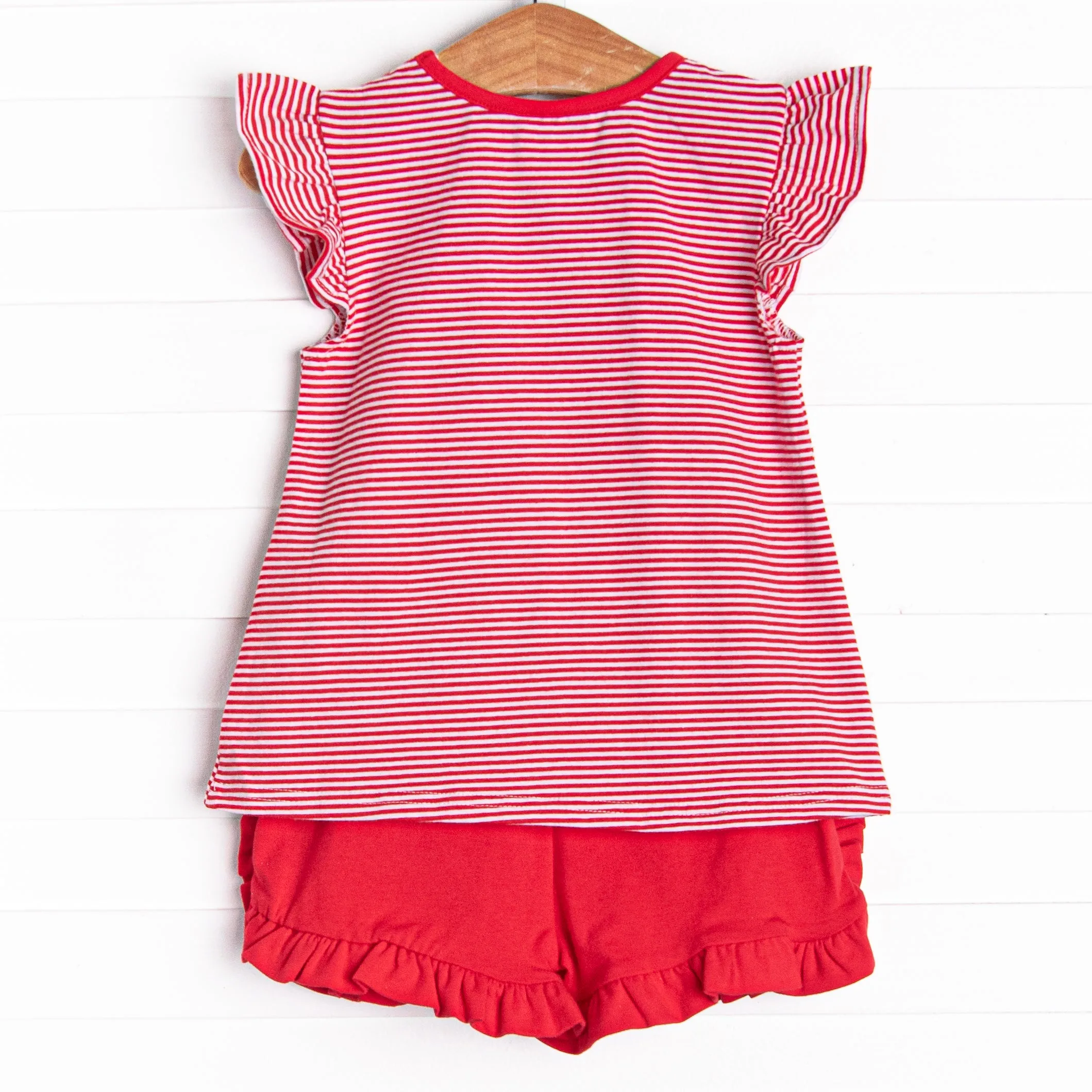Patriotic Pops Applique Ruffle Short Set, Red