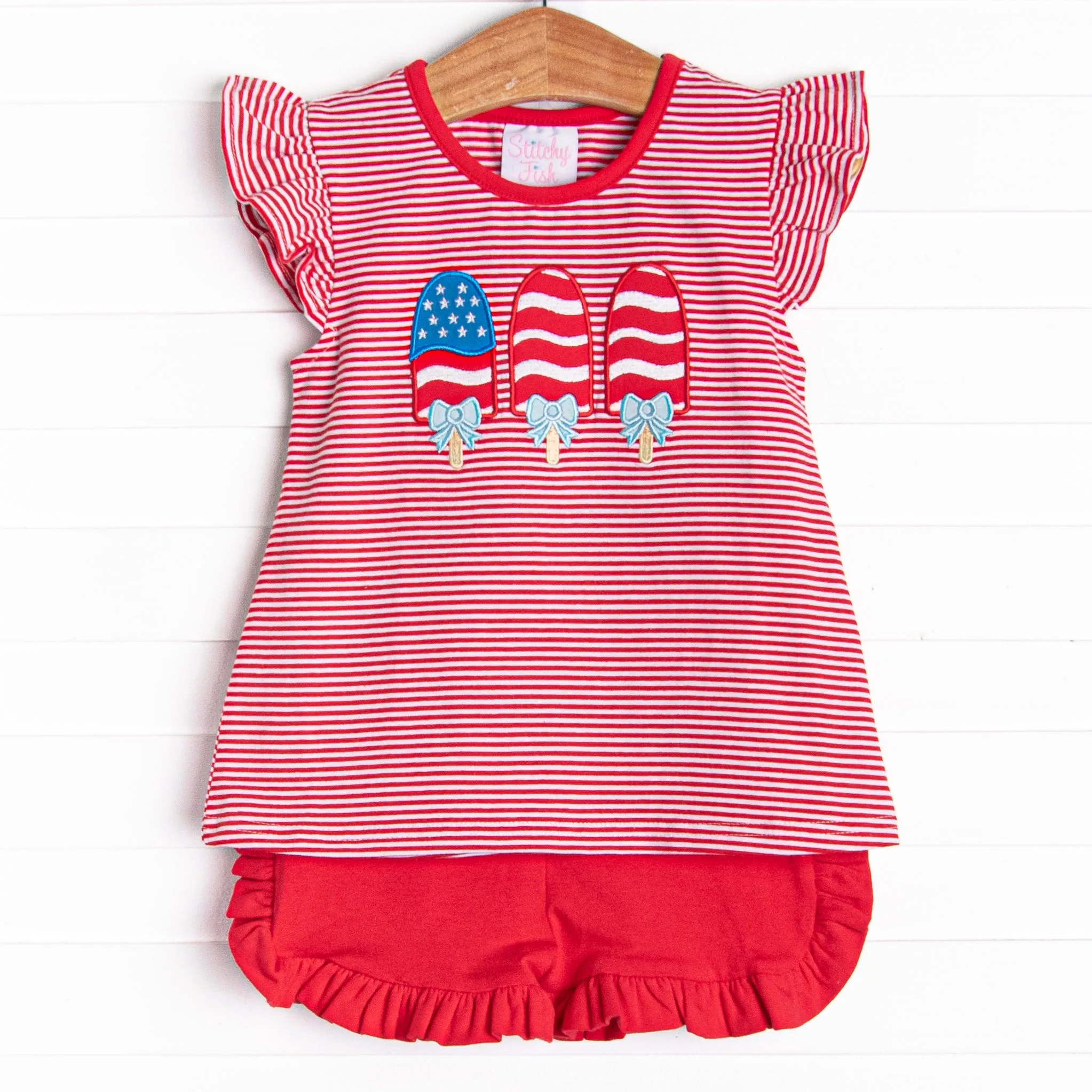 Patriotic Pops Applique Ruffle Short Set, Red