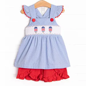 Patriotic Pops Smocked Ruffle Short Set, Blue