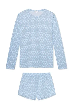 Pima Crew Long-Short Set in French Blue Bloom