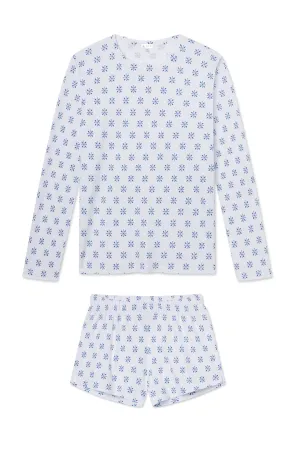 Pima Crew Long-Short Set in Seaport Moroccan Blockprint