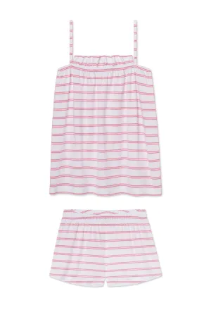 Pima Ruffle Shorts Set in Sunkissed Coral Tidal Stripe