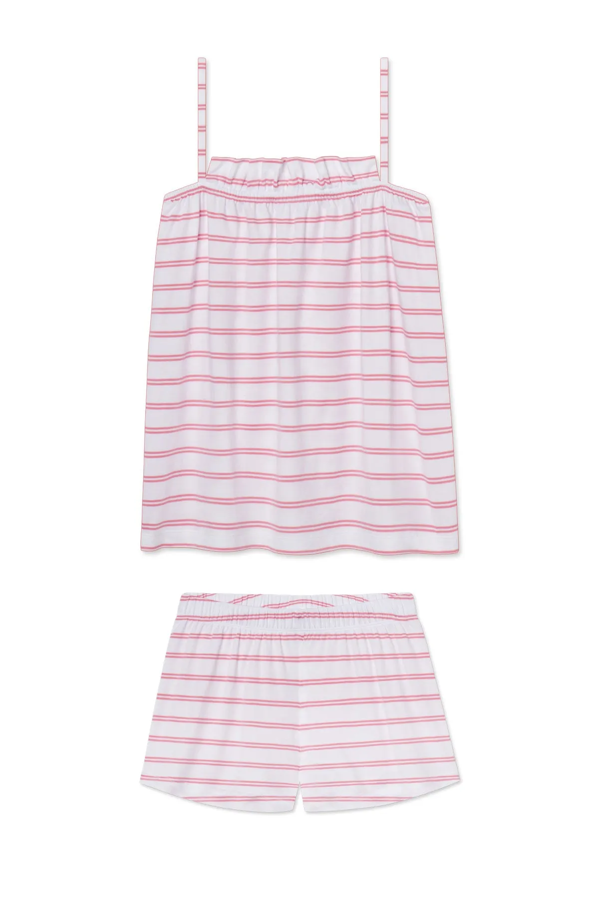 Pima Ruffle Shorts Set in Sunkissed Coral Tidal Stripe