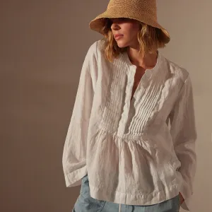 Pin Tuck Linen Top - White
