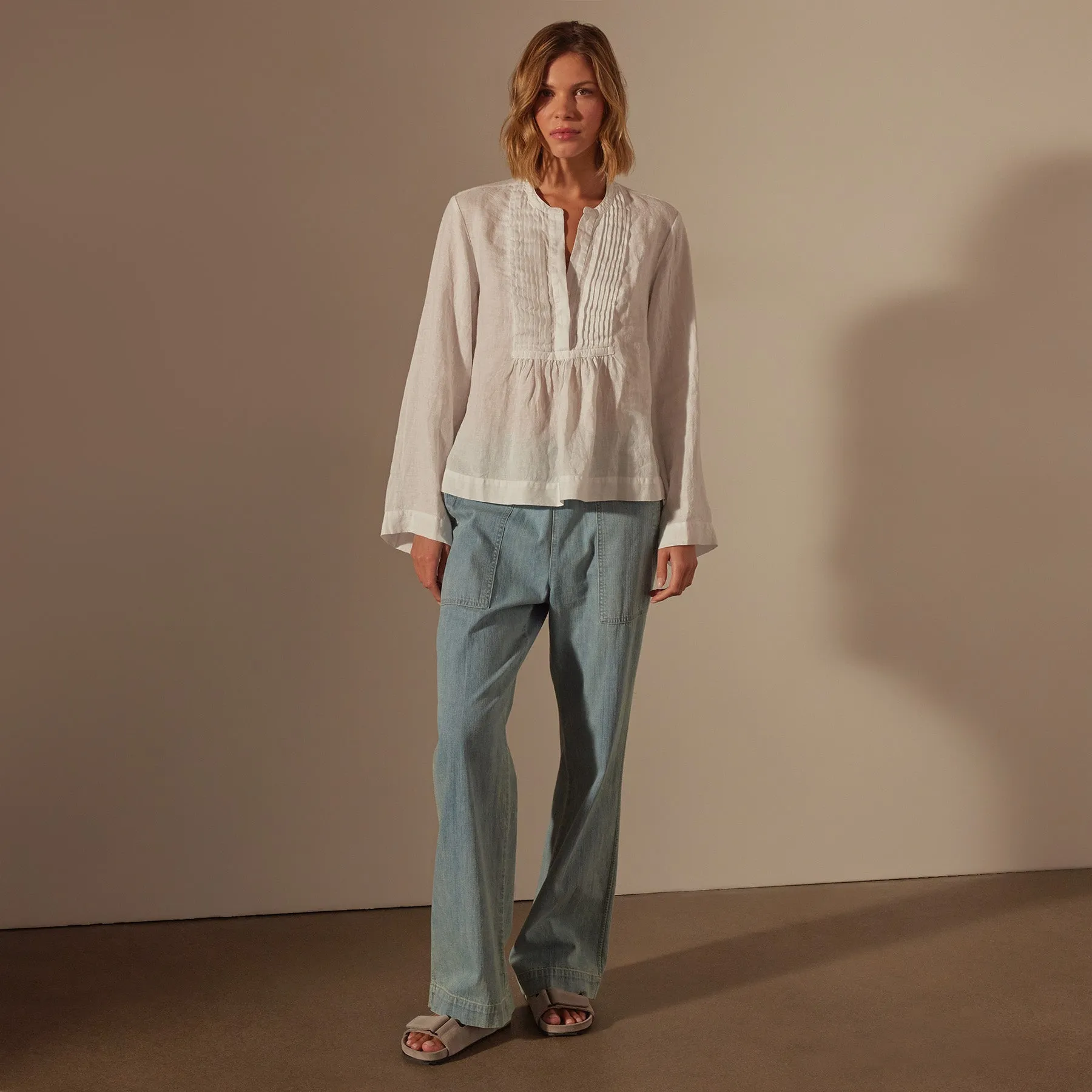 Pin Tuck Linen Top - White