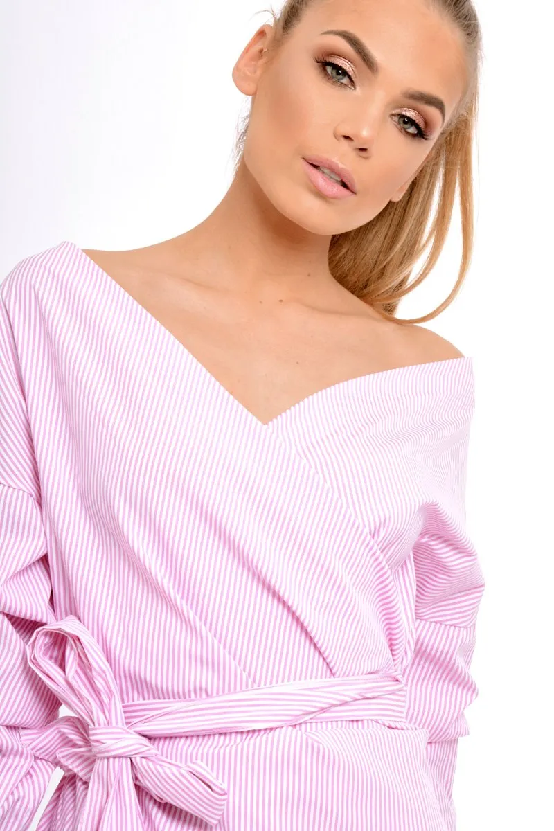 Pink Stripe Wrap Around Tie Waist Top - Rhona