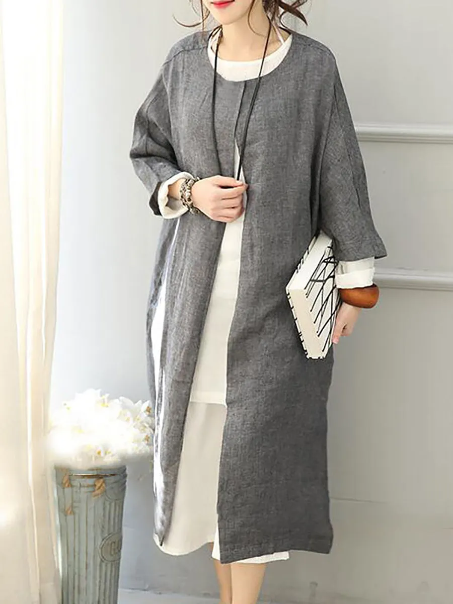 Plus Size Women Casual Solid Loose O-Neck Coat