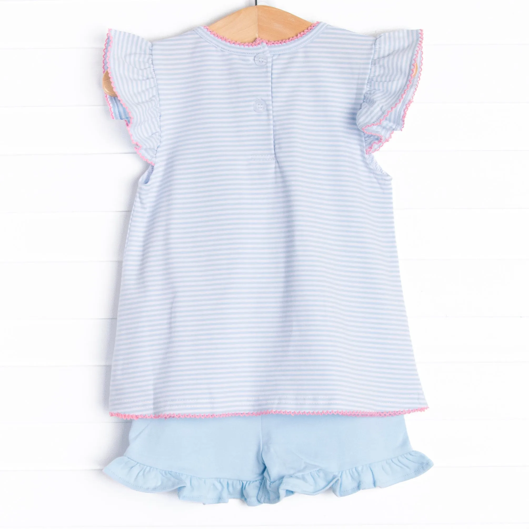 Pocketful of Berries Applique Ruffle Short Set, Blue