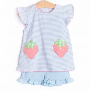 Pocketful of Berries Applique Ruffle Short Set, Blue