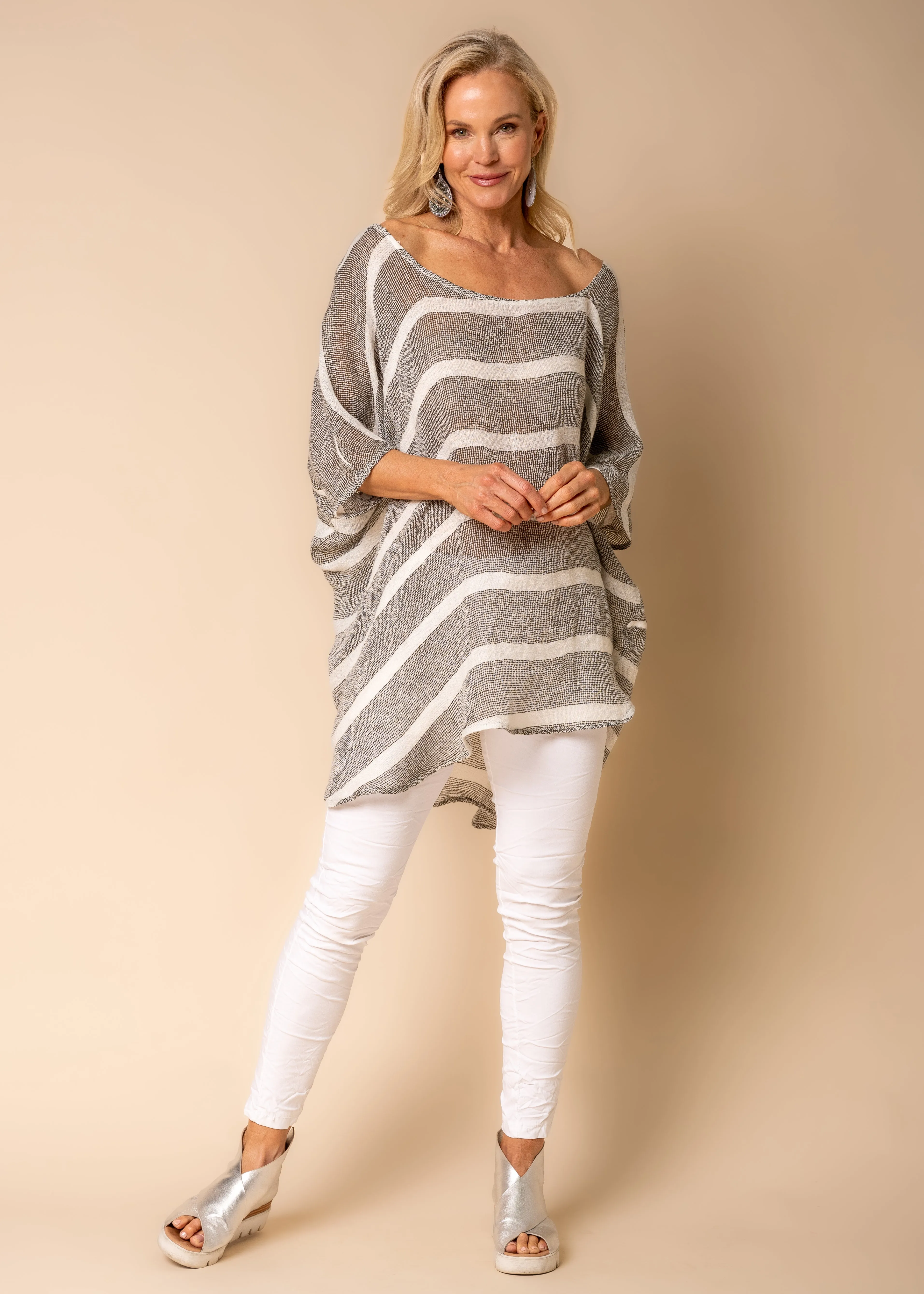 Portia Linen Blend Top in Khaki