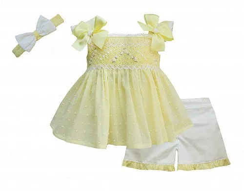 Pretty Originals Smocked Swiss Cotton Lemon Short Set