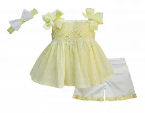 Pretty Originals Smocked Swiss Cotton Lemon Short Set