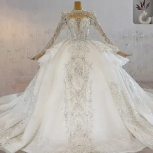 Princess Luxury Lace Long Sleeves Wedding Dress with Appliques
