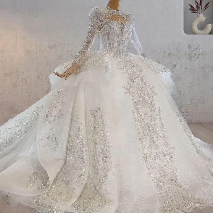 Princess Luxury Lace Long Sleeves Wedding Dress with Appliques