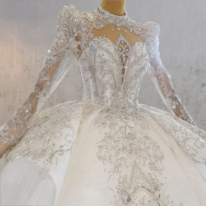 Princess Luxury Lace Long Sleeves Wedding Dress with Appliques