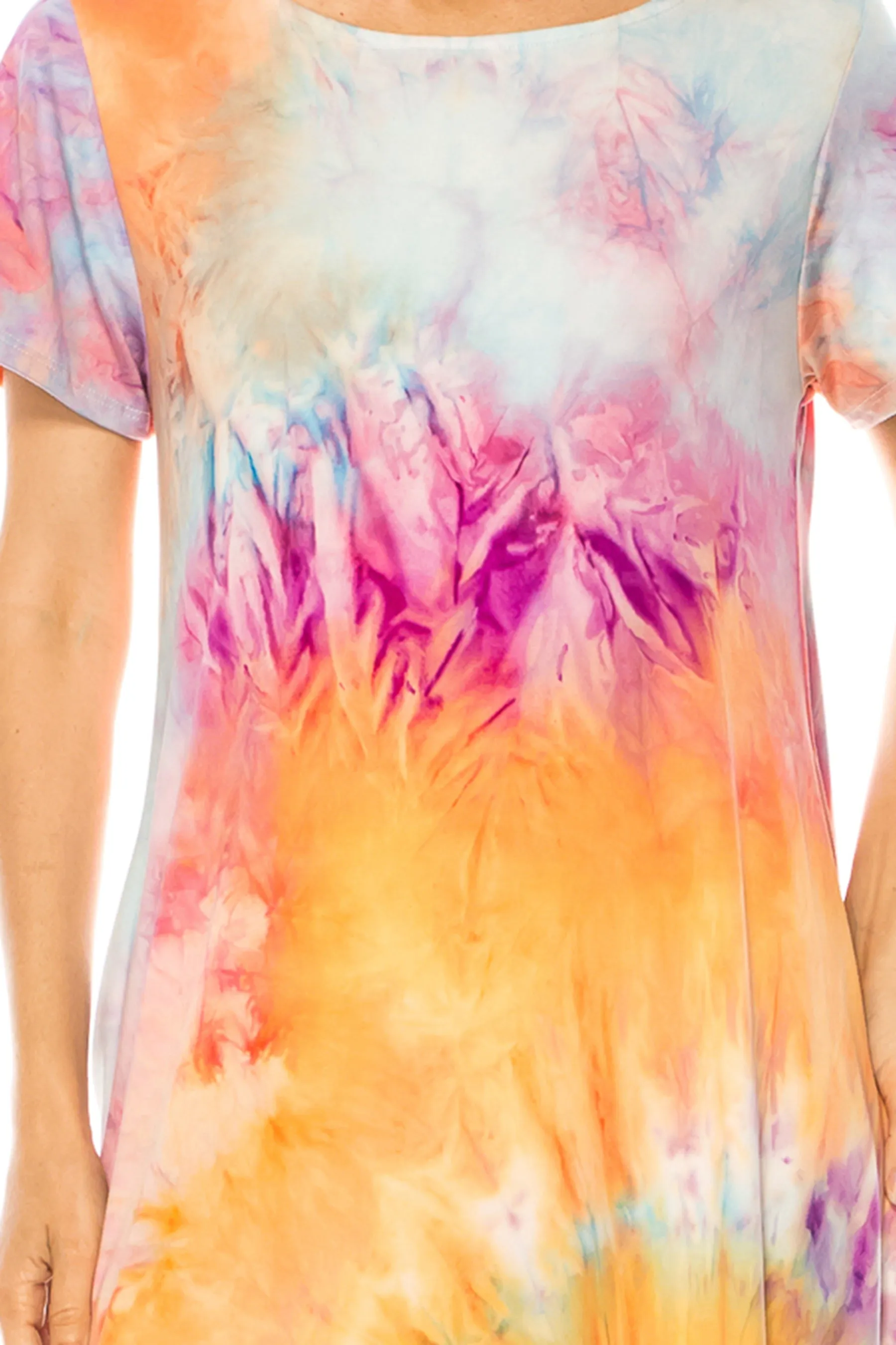 Printed Short Sleeve Dress with Round Neckline and Side Pockets D765 $10Each