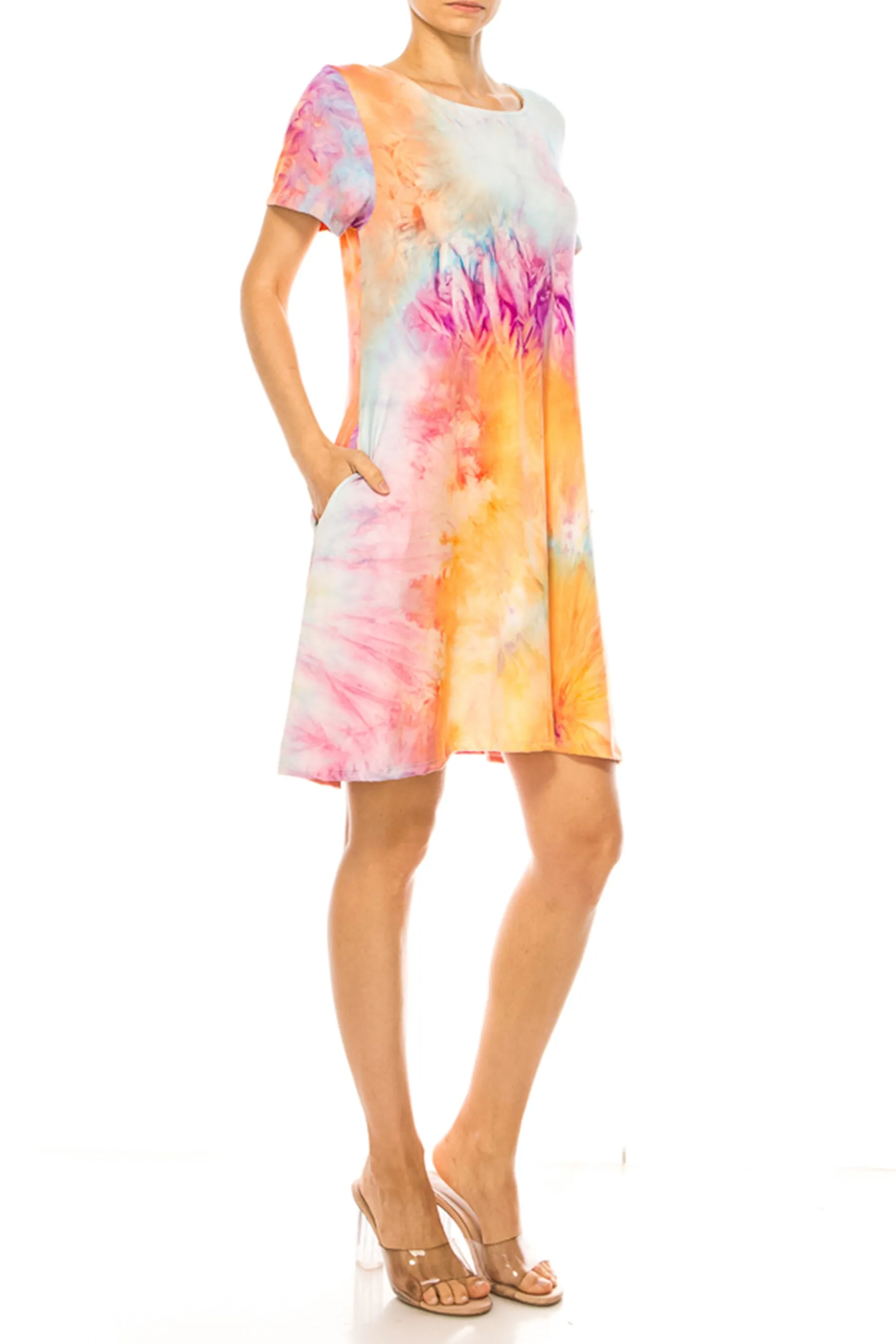 Printed Short Sleeve Dress with Round Neckline and Side Pockets D765 $10Each