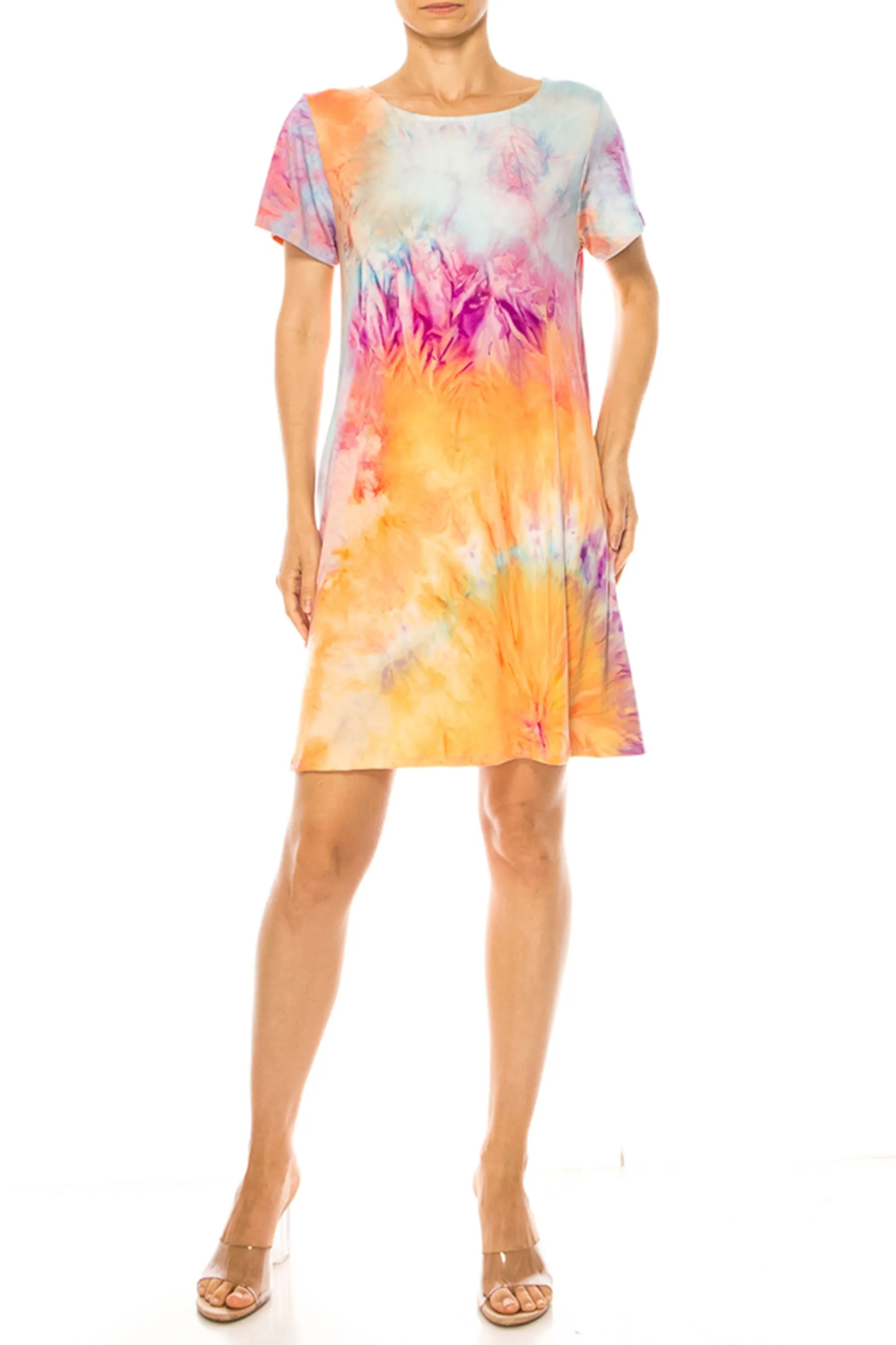 Printed Short Sleeve Dress with Round Neckline and Side Pockets D765 $10Each
