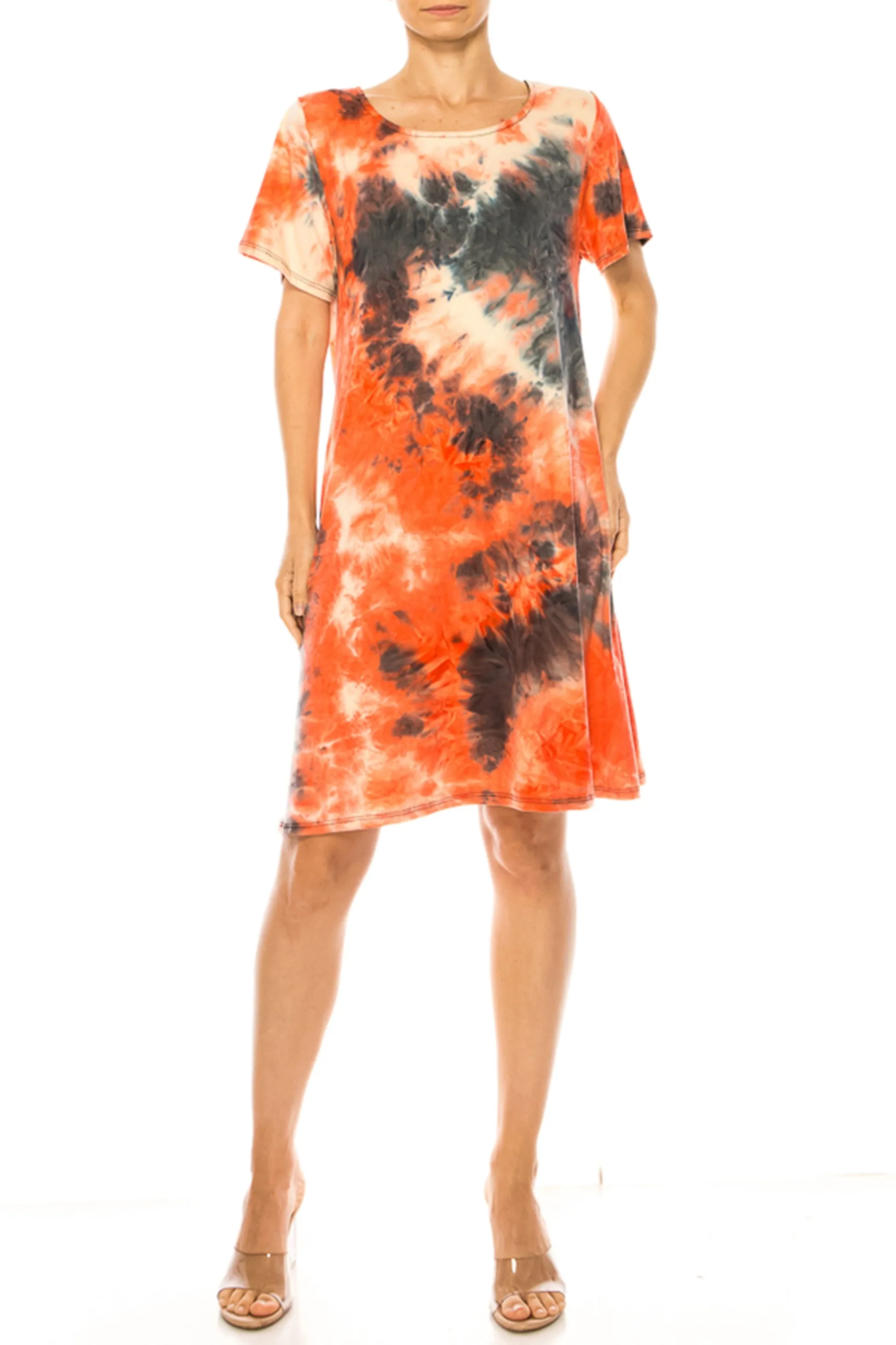 Printed Short Sleeve Dress with Round Neckline and Side Pockets D765 $10Each